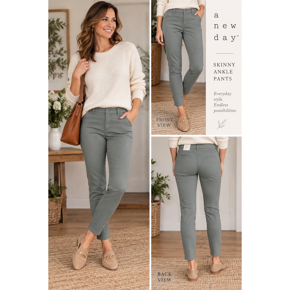 A New Day Olive Green Skinny Ankle Pants Casual Office